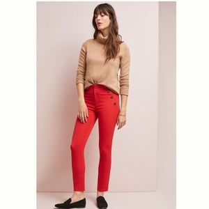 {Anthro} Essential Slim Trousers in Red